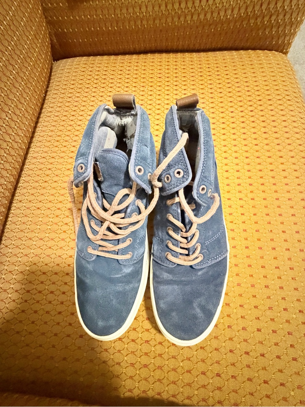 Vans Men's Blue Suede High-Top Sneakers with Tan Laces